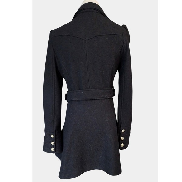 Bebe2yk Black Wool Blend Ruffled Collar Belted Peplum Coat Womens XS - Picture 6 of 13